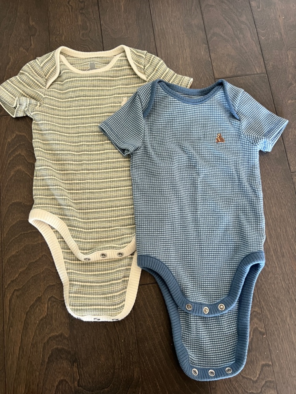 GAP Short-Sleeve Waffle Bodysuits in Blue and Cream